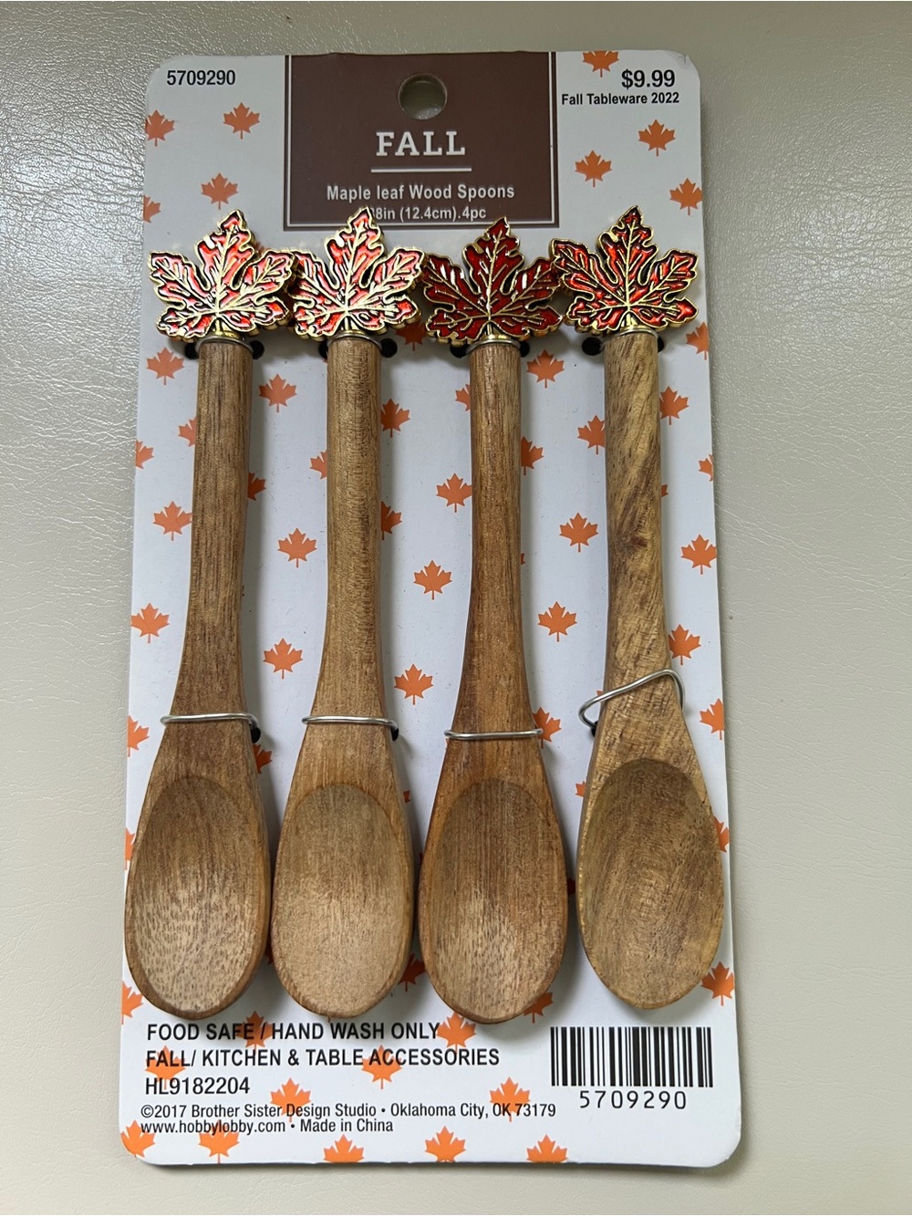Fall Maple Leaf Wood Spoons - Orange Accent (Set of 4) Hobby Lobby